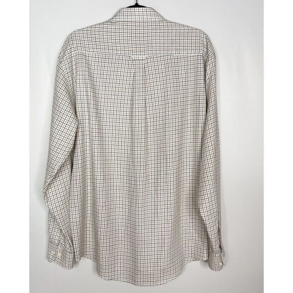 James Pringle Mens Large Cream Yellow Plaid Flannel Dress Shirt Cotton Blend - Picture 2 of 8